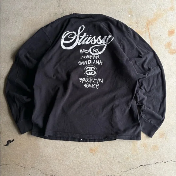 Stussy World Tour Black Graphic Long Sleeve Shirt - Picture 2 of 5